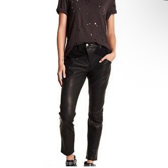 CURRENT ELLIOTT Utility Slouchy Genuine Leather Pants - Black - Size 27 NWT $998 - Picture 2 of 6